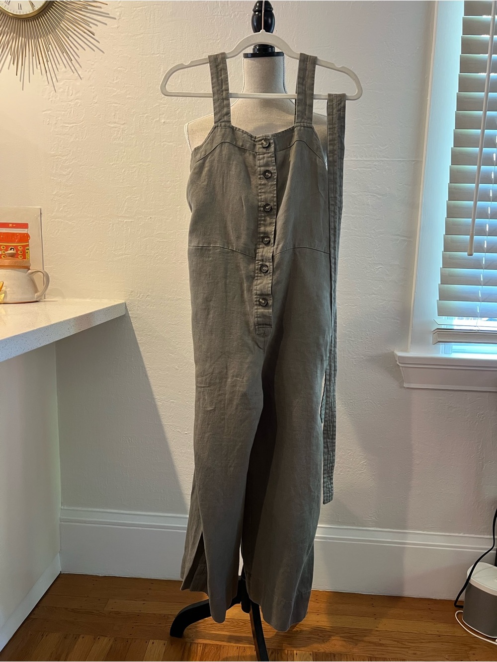 Everlane Olive Button-Front Wide Leg Jumpsuit